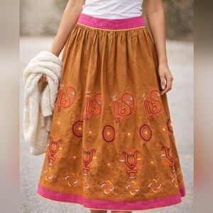 Embroidered Brown and Pink Women's Skirt